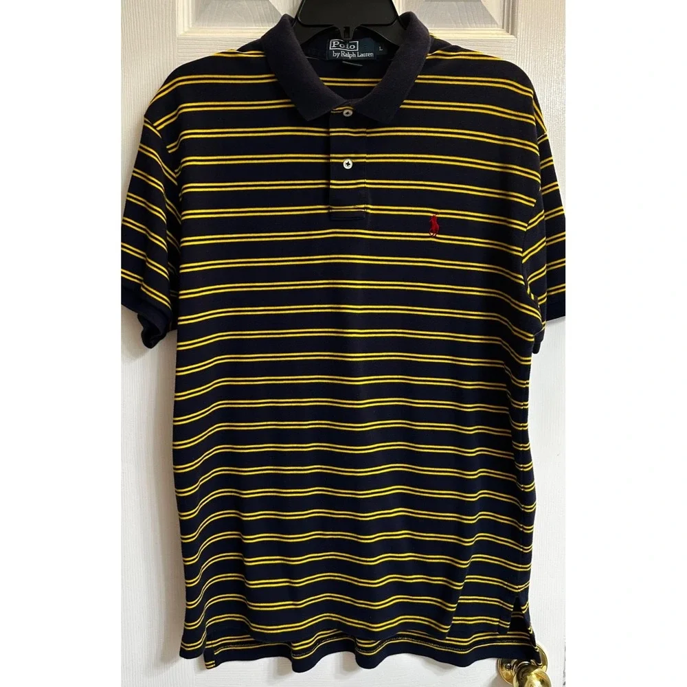 Ralph Lauren Mens Short Sleeve Polo Striped Red Pony Large